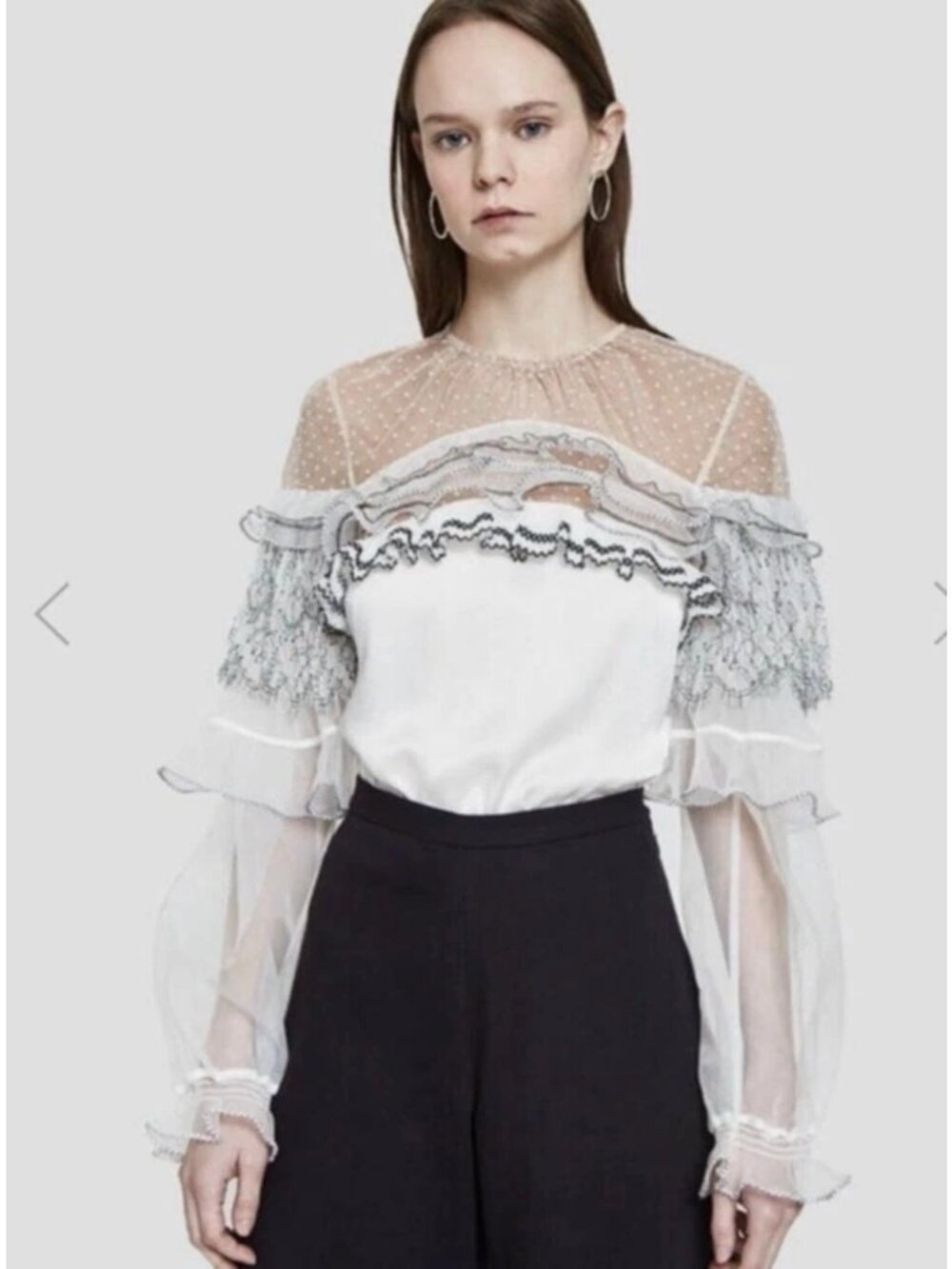 Self-Portrait Satin Yoke Blouse 8 White & Black